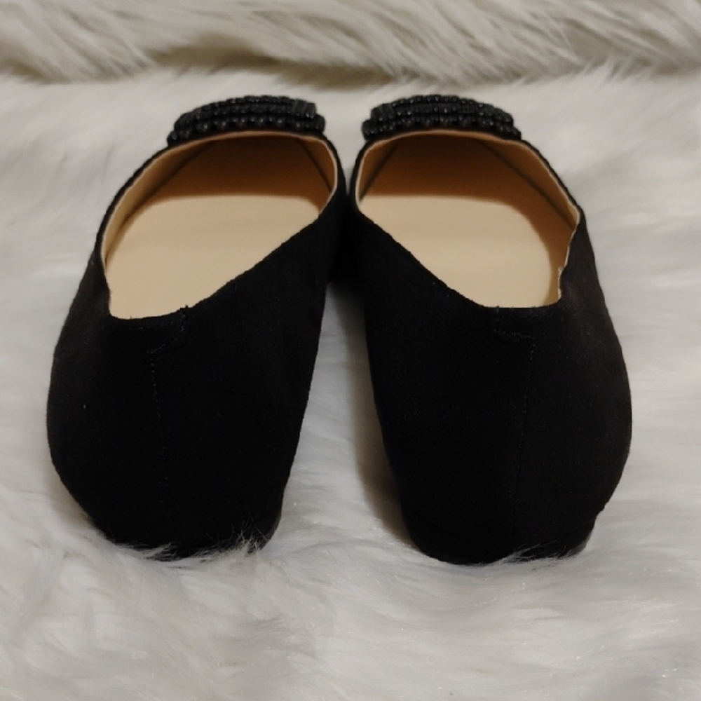 SALE! New Nine West Black Point Toe Embellished Flats Sleek Minimalist Design - Picture 9 of 16
